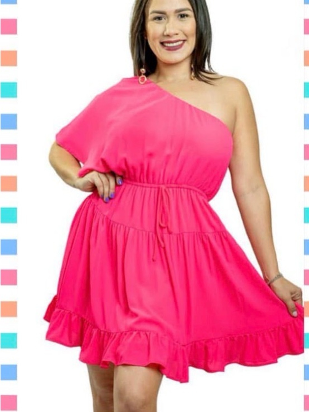 One-Shoulder Bright Pink Tiered Summer Dress